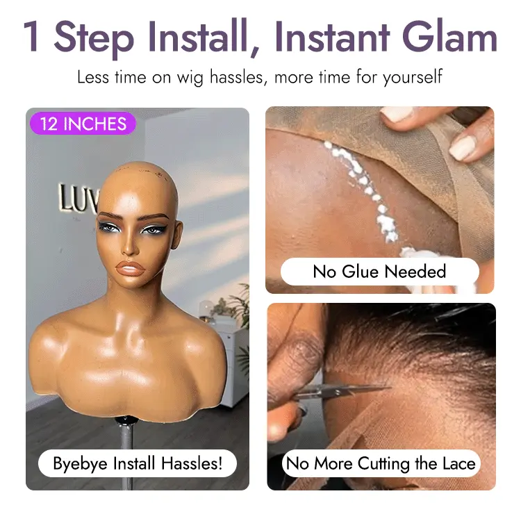 1 SEC INSTALL WIG | Brown Highlight Water Wave Natural Scalp Glueless Minimalist Lace Short Curly Wig with Bangs - Image 3