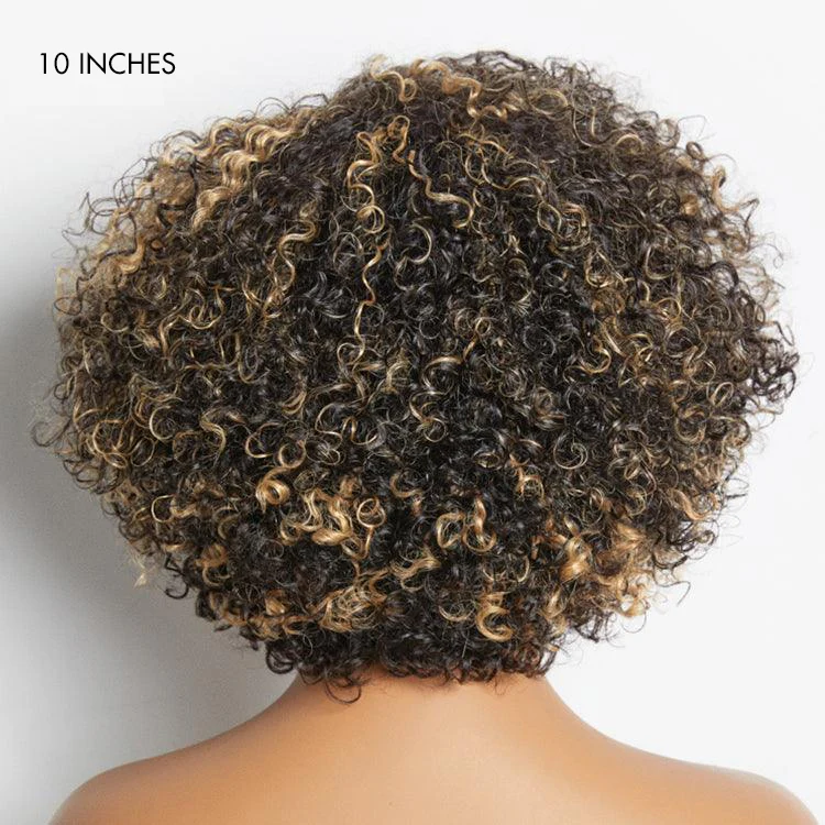 1 SEC INSTALL WIG | Honey Blonde Highlight / Natural Black Kinky Curly Glueless Minimalist HD Lace Classic Short Wig Pre-Cut Lace - Image 10