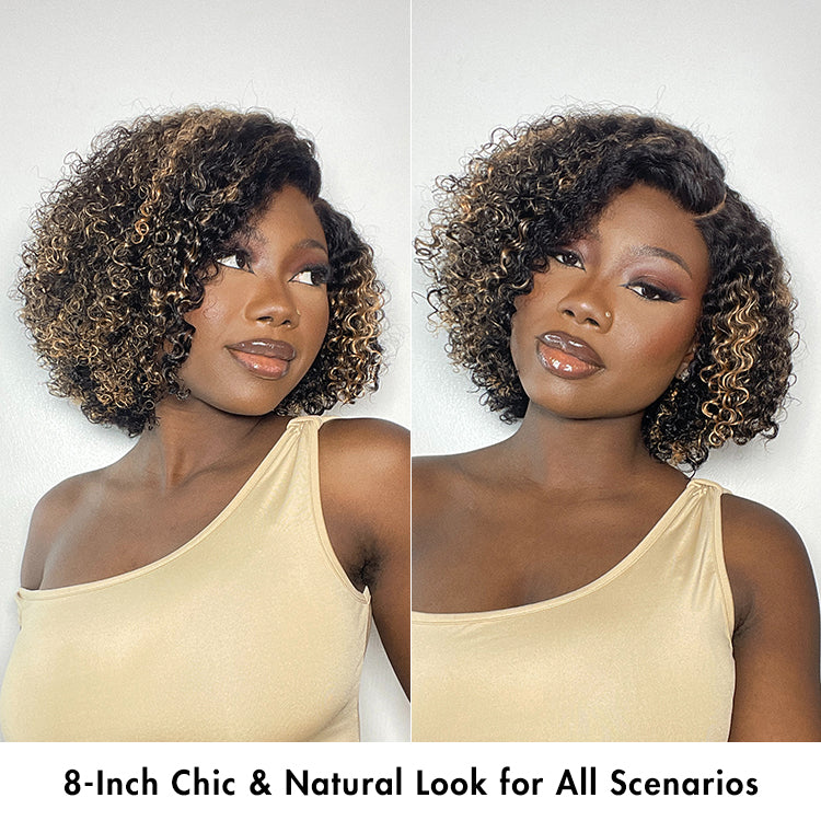 1 SEC INSTALL WIG | Honey Blonde Highlight / Natural Black Kinky Curly Glueless Minimalist HD Lace Classic Short Wig Pre-Cut Lace - Image 6