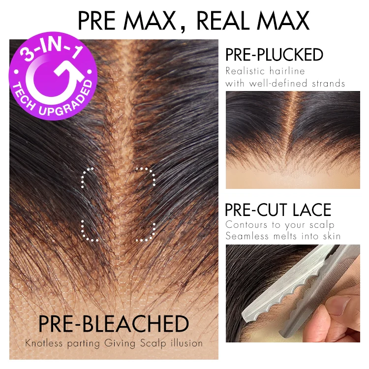 PreMax Wigs - 180% Density Body Wave / Straight Glueless 13x4 Frontal Lace Long Wig Pre-Cut Lace - Image 4