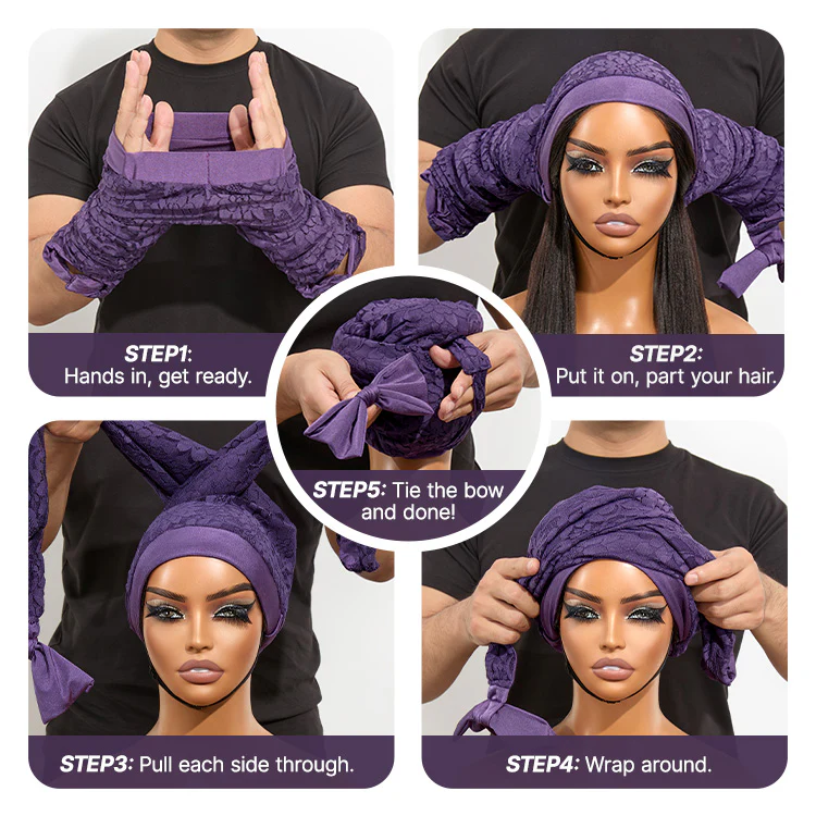 1PC Satin Wrap Bonnet for Long Hair, Frizz-Free Sleep & Effortless Waves by Morning - Image 4