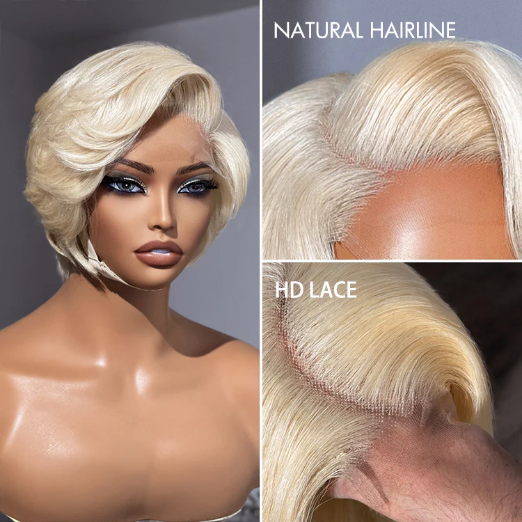 613 Blonde Pixie Cut Wig Glueless Minimalist HD Lace C Part Short Wig 100% Human Hair Pre-Cut Lace - LUVME GLUELESS™ - Image 3