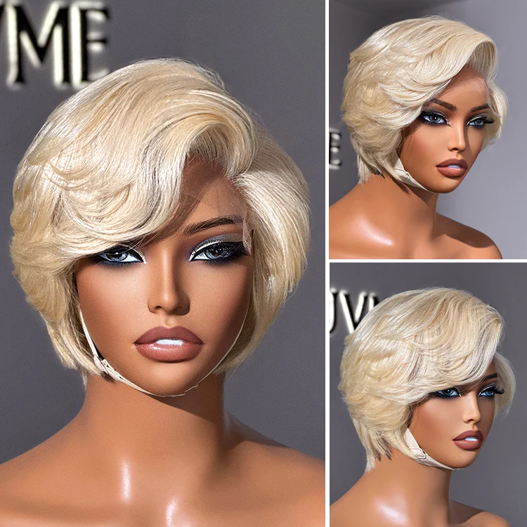 613 Blonde Pixie Cut Wig Glueless Minimalist HD Lace C Part Short Wig 100% Human Hair Pre-Cut Lace - LUVME GLUELESS™ - Image 4