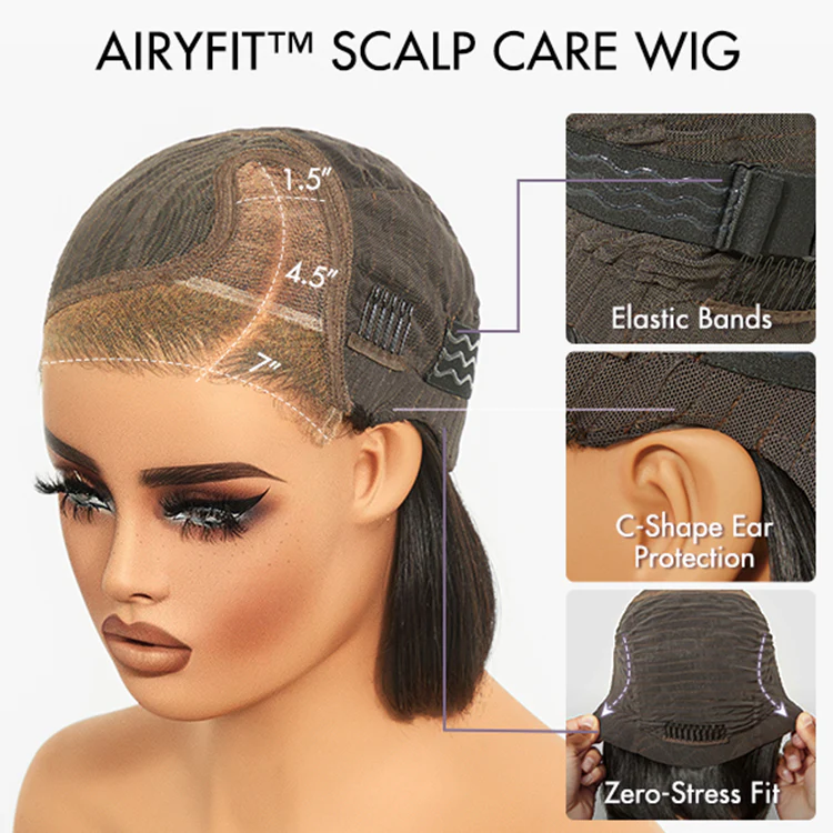 AiryFit™ Scalp Care Wigs | Silky Blunt Cut Bob Snugfit Glueless Minimalist HD Lace Short Wig Pre-Cut Lace - US Only - Image 14
