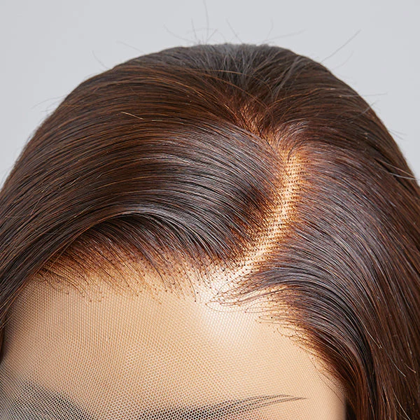 Amanda Honey Brown Highlight Glueless 13x4 Frontal Lace Side Part Long Wig | Large & Small Cap Size - Image 4