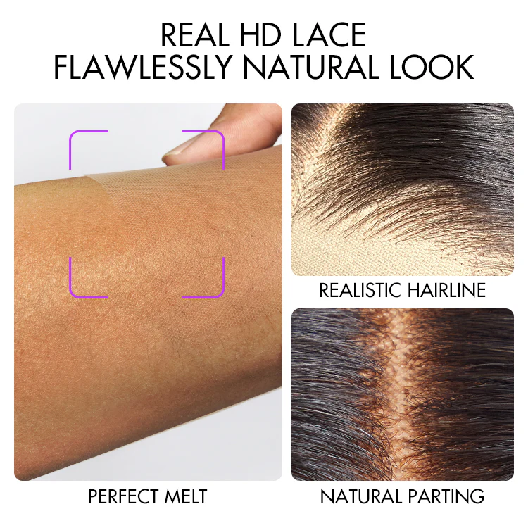 Blonde Highlight Short Curly Glueless Minimalist HD Lace Human Hair Wig - Image 3