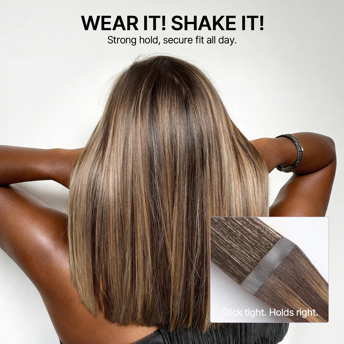 Chocolate Caramel Highlight Tape In Hair Extensions Human Hair 20pcs 50g Silky Straight Invisible Double Sided Tape Extensions - US Only - Image 4