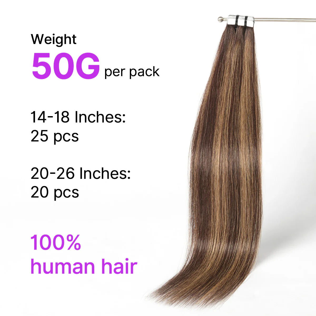 Chocolate Caramel Highlight Tape In Hair Extensions Human Hair 20pcs 50g Silky Straight Invisible Double Sided Tape Extensions - US Only - Image 8