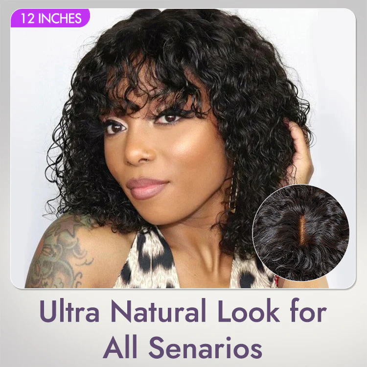 Weekly Special | 1 SEC INSTALL WIG | Brown Highlight Water Wave Natural Scalp Glueless Minimalist Lace Short Curly Wig with Bangs - Image 8
