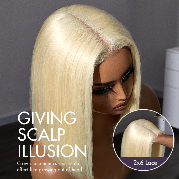 Easily Redyed 613 Blonde Blunt Cut Bob Wig Glueless Deep Middle Part 2x6 HD Lace Wig Pre-Cut Lace - Image 4