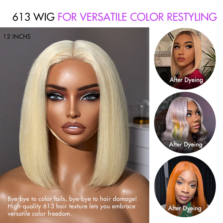 Easily Redyed 613 Blonde Blunt Cut Bob Wig Glueless Deep Middle Part 2x6 HD Lace Wig Pre-Cut Lace - Image 5