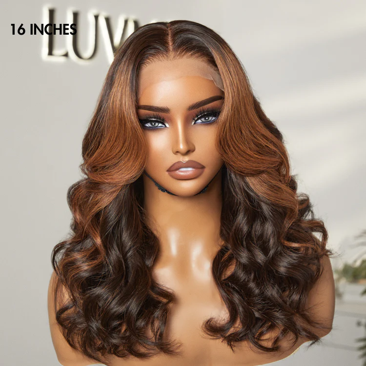 Luvme Hair 180% Density Elegant Copper Ombre Highlights Loose Body Wave Glueless 5x5 Closure Wig Breathable Cap - Image 6