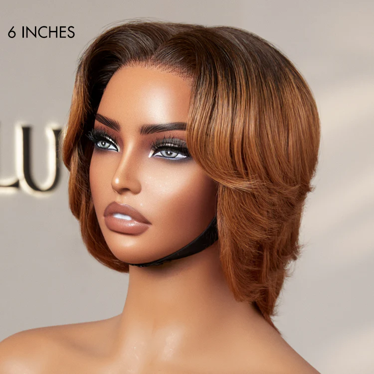 Exclusive Sale | 1 SEC INSTALL WIG | Elegant Boss Vibe Short Pixie Cut Natural Black / Ombre Brown Glueless Minimalist HD Lace Wig Pre Cut Lace - Image 12