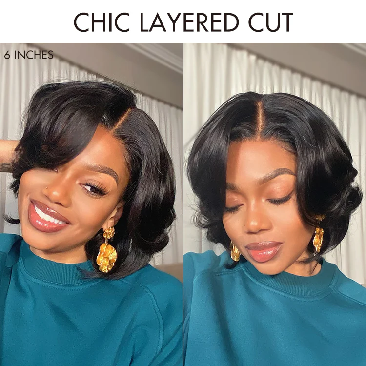 Exclusive Sale | 1 SEC INSTALL WIG | Elegant Boss Vibe Short Pixie Cut Natural Black / Ombre Brown Glueless Minimalist HD Lace Wig Pre Cut Lace - Image 3