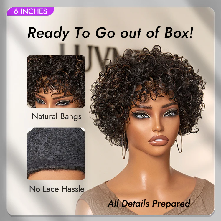 Exclusive Sale | Beginner Friendly Throw On & Go Short Bouncy Curls with Bangs Glueless Wig 100% Human Hair - US Only - Image 7