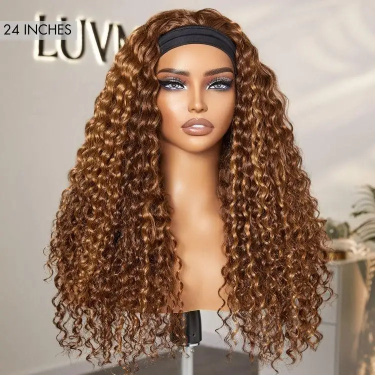 Exclusive Sale | Black / Brown Highlight Deep Wave Headband Wig (Get Free Trendy Headbands) - Image 16