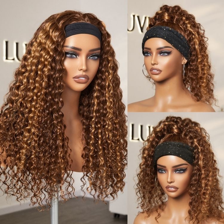 Exclusive Sale | Black / Brown Highlight Deep Wave Headband Wig (Get Free Trendy Headbands) - Image 17