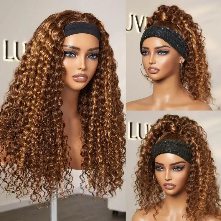 Exclusive Sale | Black / Brown Highlight Deep Wave Headband Wig (Get Free Trendy Headbands) - Image 8
