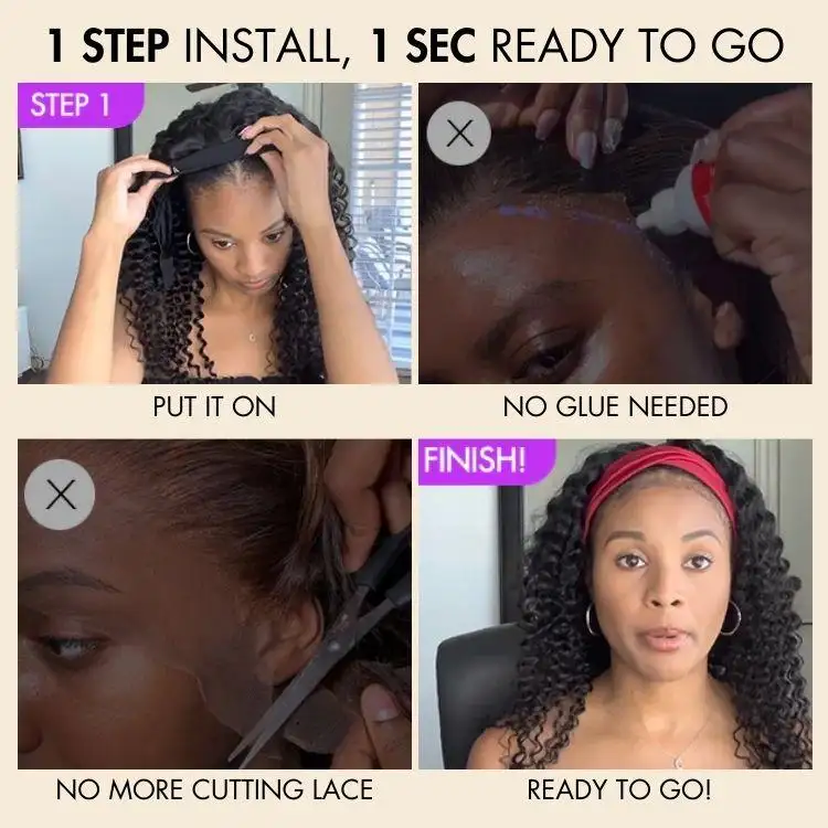 Exclusive Sale | Black Deep Wave Headband Wig (Get Free Trendy Headbands) - Image 4
