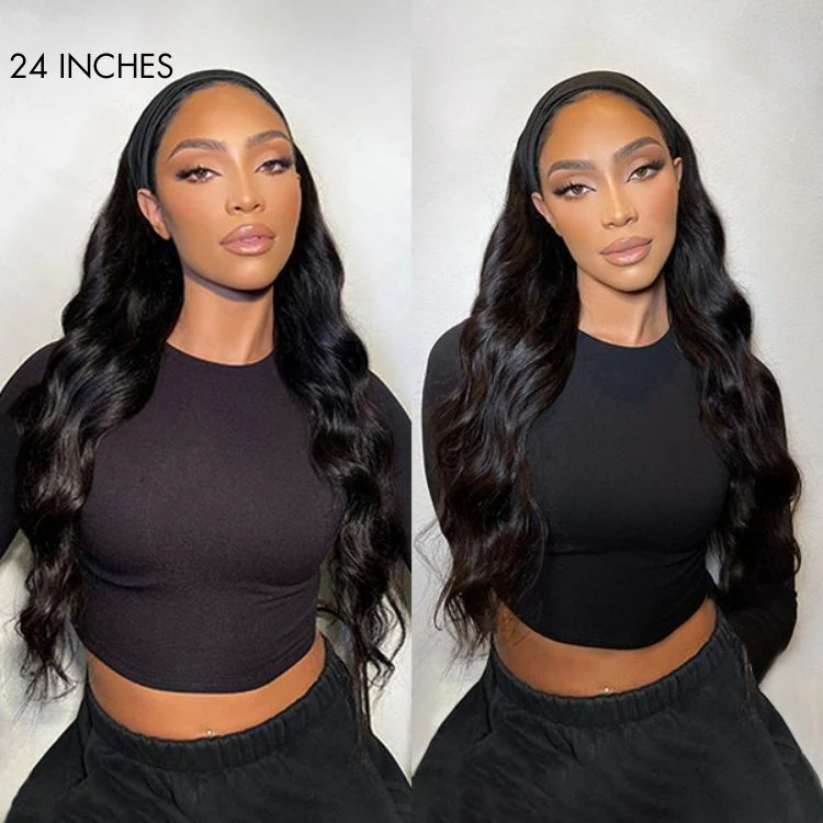 Exclusive Sale | Natural Black Body Wave No Lace Glueless Long Headband Wig 100% Human Hair - Image 4