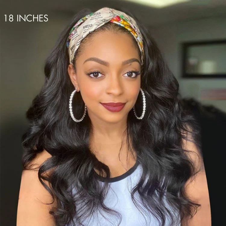 Exclusive Sale | Natural Black Body Wave No Lace Glueless Long Headband Wig 100% Human Hair - Image 5