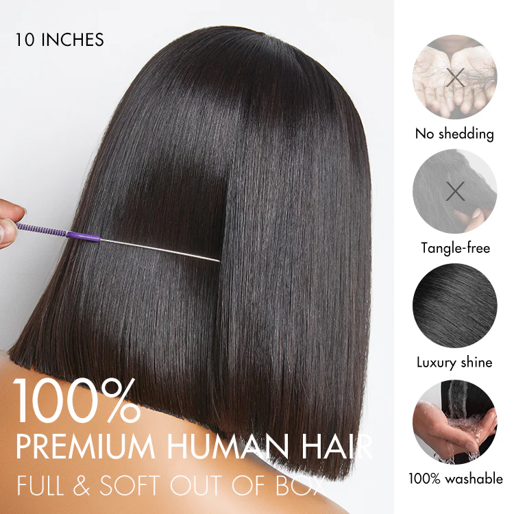 Exclusive Sale | PreMax Super Natural Hairline Silky Blunt Cut Bob Glueless 13x4 Frontal Lace Human Hair Short Wig Pre-Cut Lace - Image 8