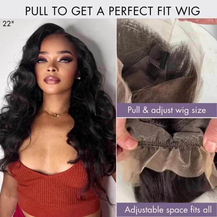 Luvme Hair Full Lace Classy Natural Black Body Wave Free Parting Half Up Half Down Wig Invisi Drawstring Cap Pre-cut Lace - Image 3