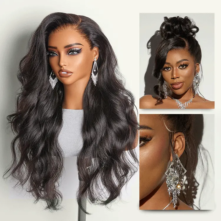 Luvme Hair Full Lace Classy Natural Black Body Wave Free Parting Half Up Half Down Wig Invisi Drawstring Cap Pre-cut Lace - Image 9