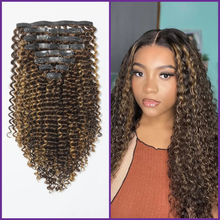 Highlights Silky Straight / Kinky Curly / Deep Wave Clip in Extensions Human Hair 135g 9pcs / 7pcs with Free Gift - Image 9