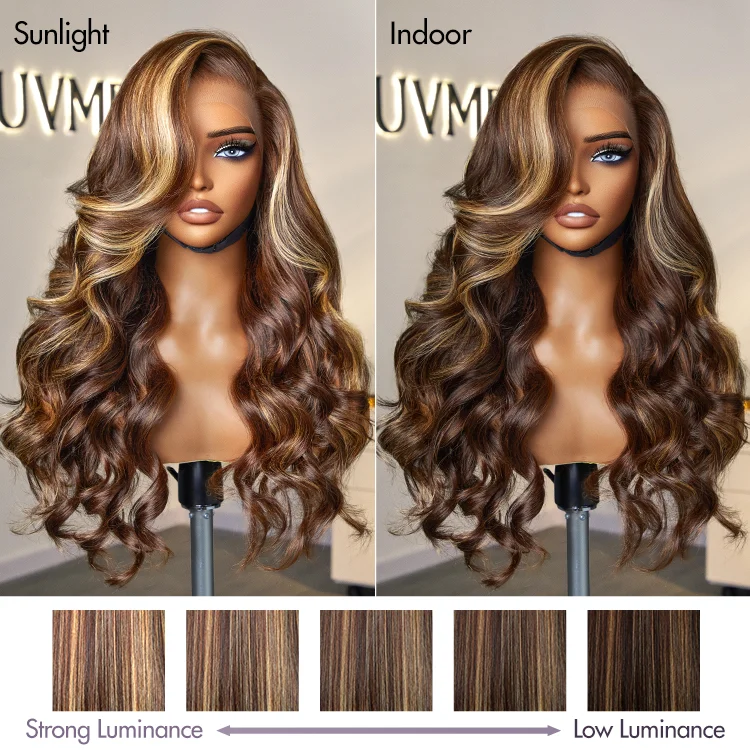 Honey Golden blonde / Natural Black Loose Body Wave Glueless 13x4 Lace Front Wig 100% Human Hair - Image 12