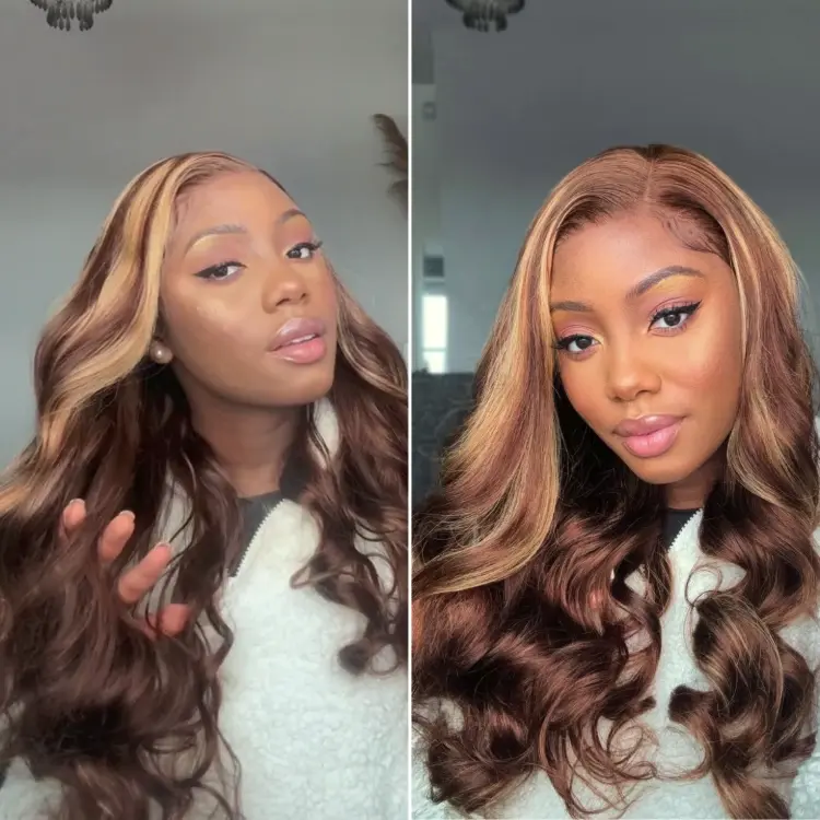 Honey Golden blonde / Natural Black Loose Body Wave Glueless 13x4 Lace Front Wig 100% Human Hair - Image 3