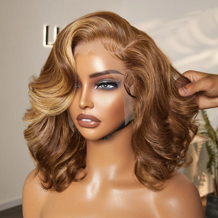 Honey Golden blonde / Natural Black Loose Body Wave Glueless 13x4 Lace Front Wig 100% Human Hair - Image 4