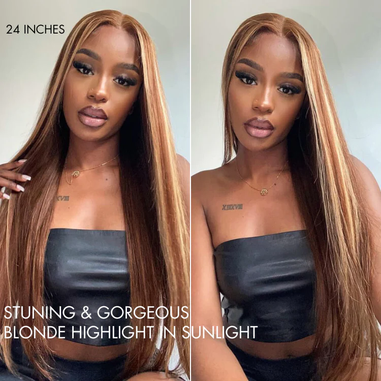 Luvme Hair 180% Density Honey Blonde Highlight Silky Straight Glueless 5x5 Closure HD Lace Long Wig - Image 4