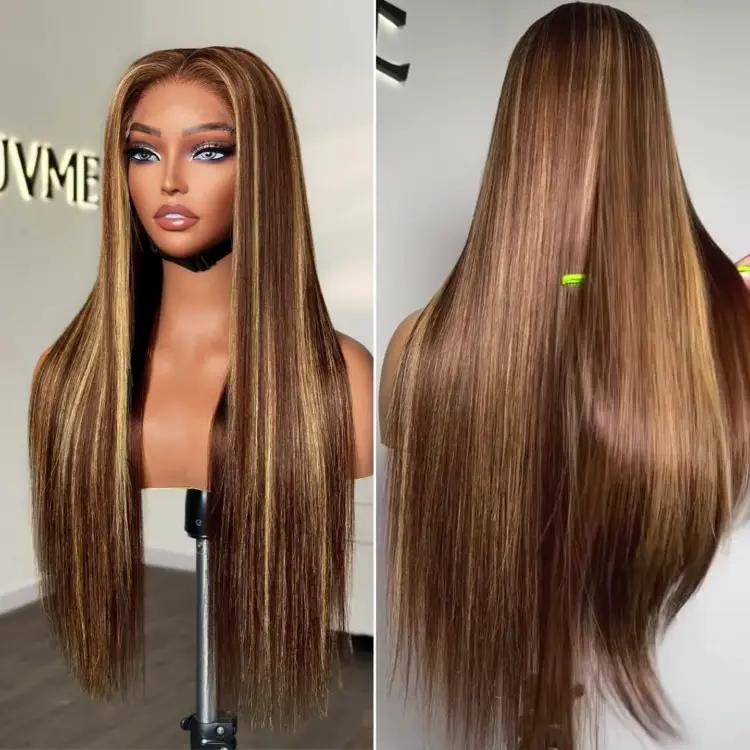 Luvme Hair 180% Density Honey Blonde Highlight Silky Straight Glueless 5x5 Closure HD Lace Long Wig - Image 6