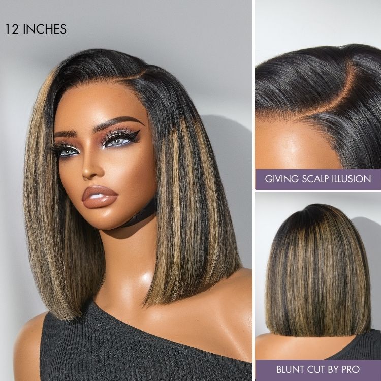 Luvme All-Day Comfort™ Wig Blonde Highlight Blunt Cut Bob Glueless Minimalist HD Lace Short Bob Wig Pre-Cut Lace - Image 3