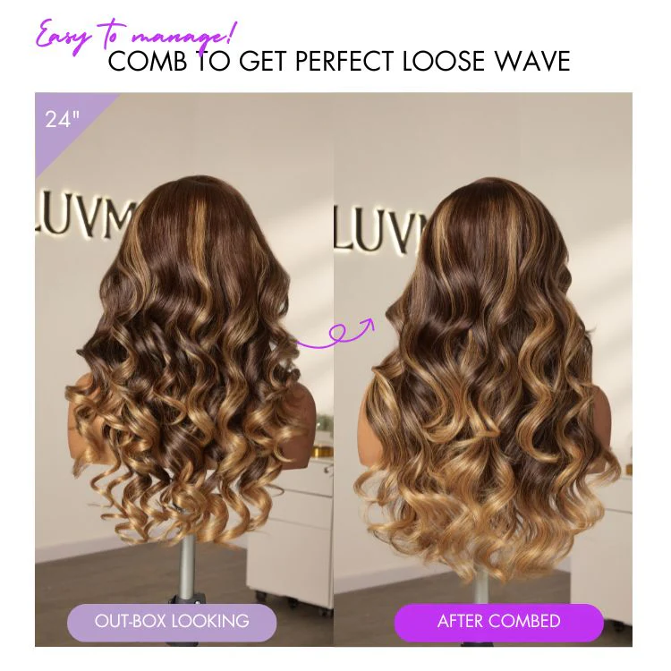 Luvme All-Day Comfort™ Wig 180% Density Sun-Kissed Blonde Ombre Highlight Loose Body Wave Glueless 7x6 Closure HD Lace Wig Pre-Cut Lace - Image 6