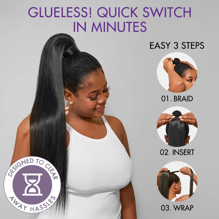 Natural Black Sleek Long Straight Wrap Around Ponytail Hair Extension Virgin Hair - Image 5