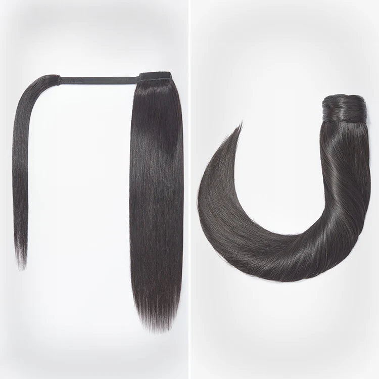 Natural Black Sleek Long Straight Wrap Around Ponytail Hair Extension Virgin Hair - Image 7