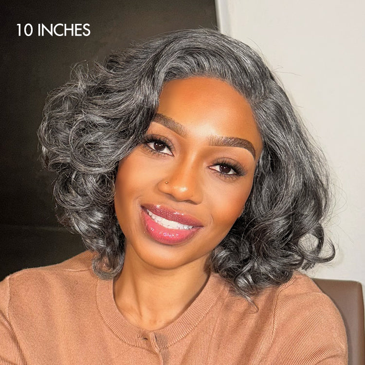 Mature Boss Salt and Pepper Bouncy Egg Curls Glueless Minimalist HD Lace Grey Wig - Image 12
