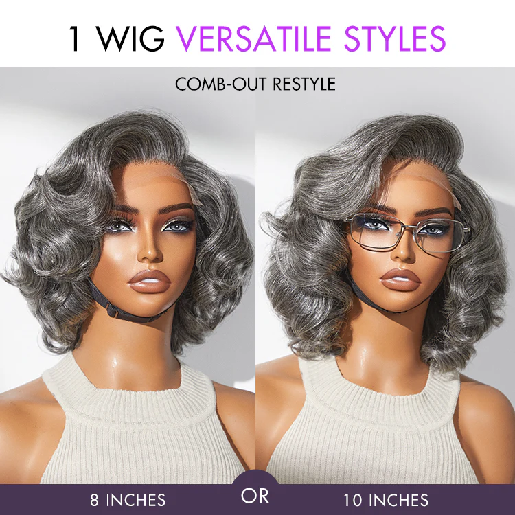 Mature Boss Salt and Pepper Bouncy Egg Curls Glueless Minimalist HD Lace Grey Wig - Image 6