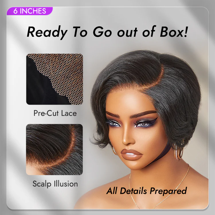 New Customers Only | Affordable Pixie Cut Minimalist HD Lace Glueless Wig Pre-Cut Lace - Image 5