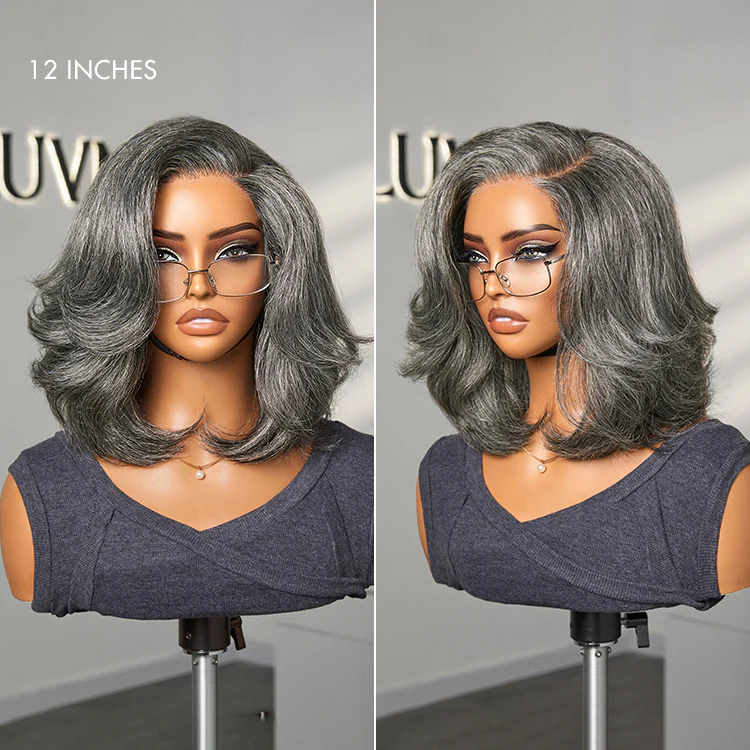 New Customers Only | Boss Vibe Salt & Pepper Layered Bob / Body Wave Glueless Pre-Cut Minimalist Lace Grey Wig - Image 10