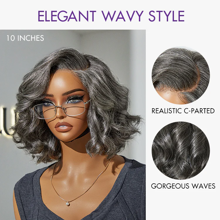 New Customers Only | Boss Vibe Salt & Pepper Layered Bob / Body Wave Glueless Pre-Cut Minimalist Lace Grey Wig - Image 12