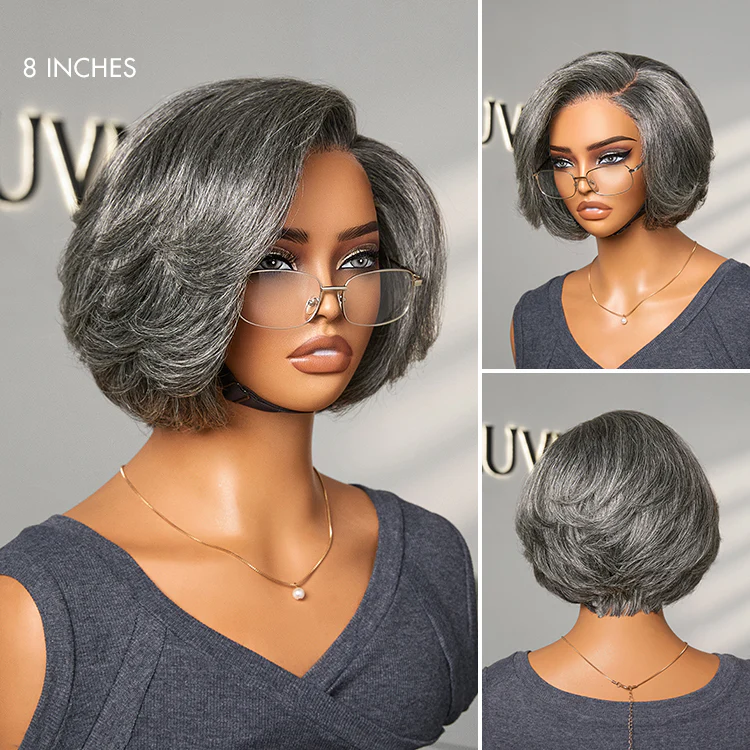 New Customers Only | Boss Vibe Salt & Pepper Layered Bob / Body Wave Glueless Pre-Cut Minimalist Lace Grey Wig - Image 7