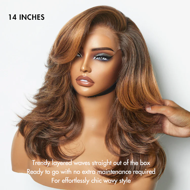 New Customers Only | Effortlessly Chic Layered Haircut Wavy Glueless HD Minimalist Lace Short Wig - Image 12