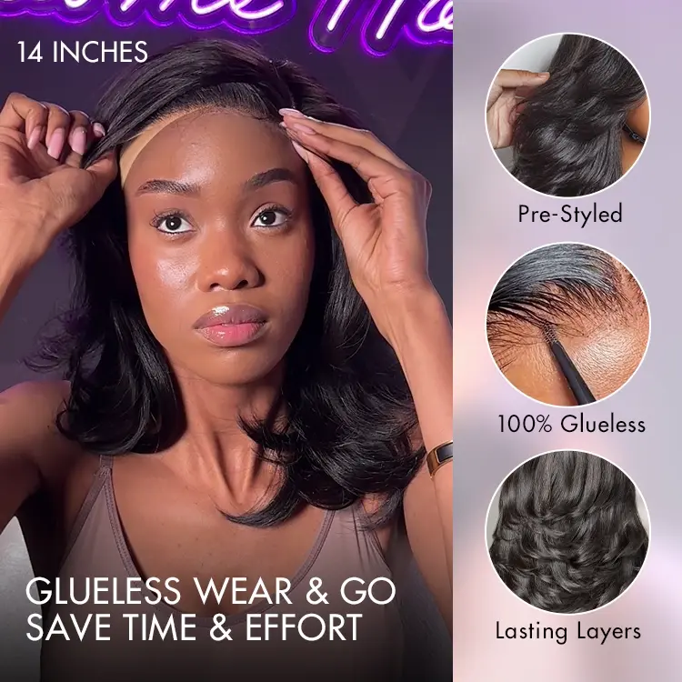 New Customers Only | Effortlessly Chic Layered Haircut Wavy Glueless HD Minimalist Lace Short Wig - Image 7