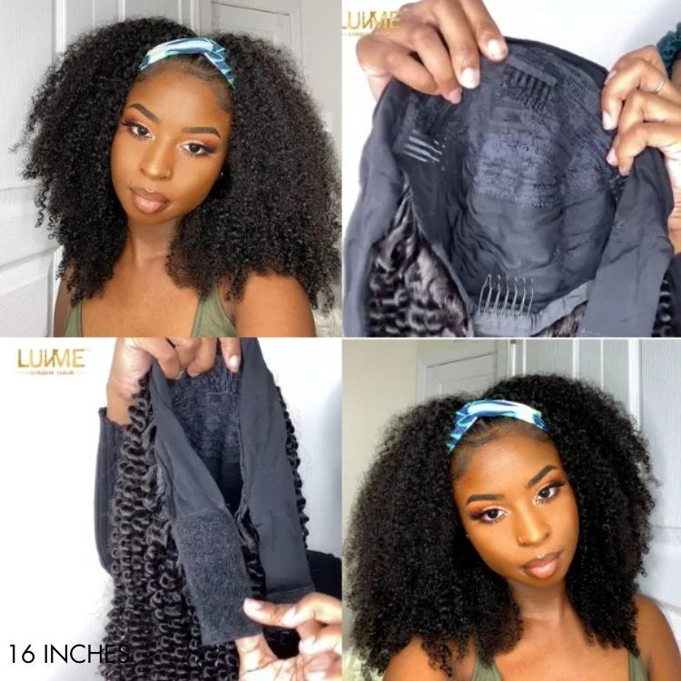 New Customers Only | Natural Black Jerry Curly No Lace Glueless Free Part Long Headband Wig 100% Human Hair (Get Free Trendy Headbands) - Image 5