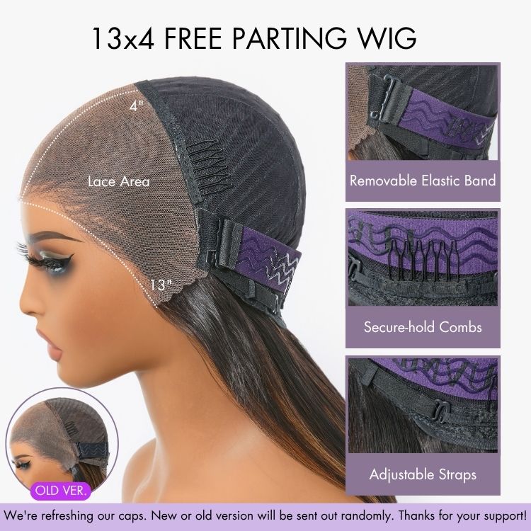 New Customers Only | PreMax Wigs - Honey Blonde Highlight / Natural Black / Ombre Blonde Bouncy Body Wave Glueless 13x4 Frontal Lace Human Hair Wig - Image 7