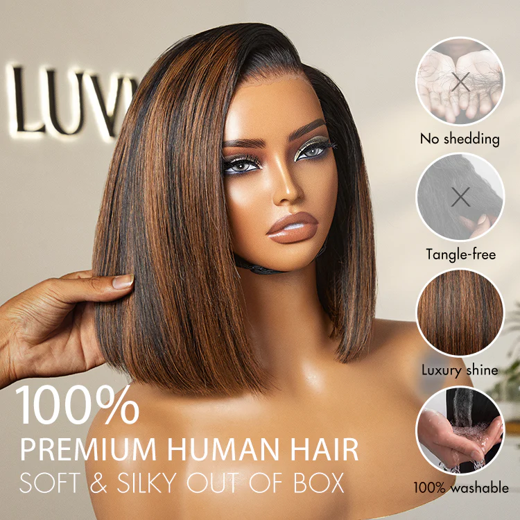 New Customers Only | PreMax Wigs | Super Natural Hairline Silky Blunt Cut Bob Glueless 13x4 Frontal Lace Human Hair Short Wig Pre-Cut Lace - Image 11