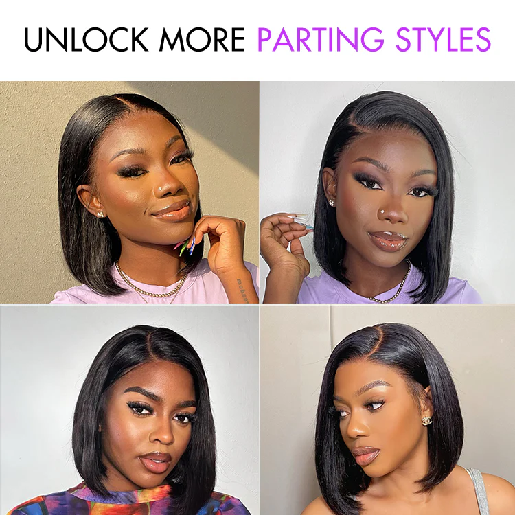 New Customers Only | PreMax Wigs | Super Natural Hairline Silky Blunt Cut Bob Glueless 13x4 Frontal Lace Human Hair Short Wig Pre-Cut Lace - Image 3
